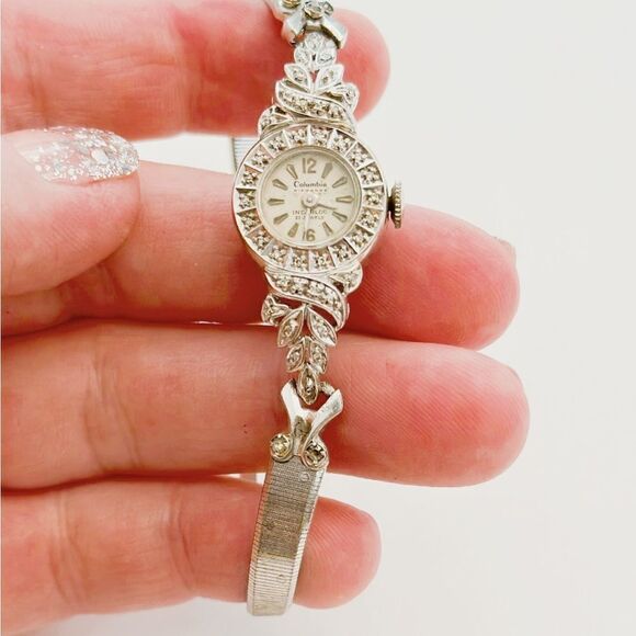 Antique Ladies Columbia Diamonds White Gold Diamond Automatic Watch​​ - Picture 9 of 16